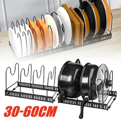 Image de Étagère coulissante pour cuisine - Étagère de rangement avec 10 compartiments - En acier inoxydable - Extensible - Pour armoires et étagères
