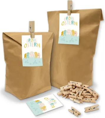 Produktbild von itenga SET Geschenktüten Frohe Ostern Ostereier pastell 24x Tüten +Klammern+ Kärtchen