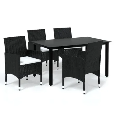 Produktbild von 5-tlg. Garten-Essgruppe mit Kissen Poly Rattan Schwarz