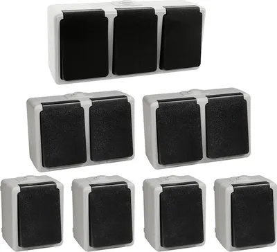 Produktbild von 7tlg. Feuchtraum Steckdosen Set IP44 Aufputz 1-fach 2-fach 3-fach Steckdose