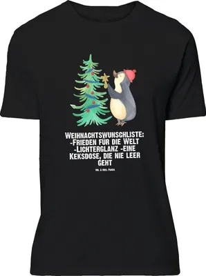 Produktbild von Mr. & Mrs. Panda S T-Shirt Pinguin Weihnachtsbaum - Schwarz - Geschenk, Jersey-Shirt, Weihnachten, oberteil, Tshirt, Shirt, Winter