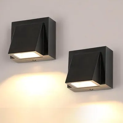 Immagine prodotto di 2 lampade da parete a LED in alluminio, impermeabili IP65, 5 W, 3000 K, bianco, per esterni, ingresso, garage, terrazza, camera da letto, soggiorno
