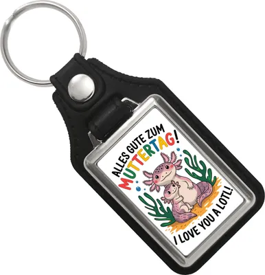 Produktbild von Axolotl Mutter-Kind Schlüsselanhänger mit Kunstleder-Anhänger Alles Gute zum