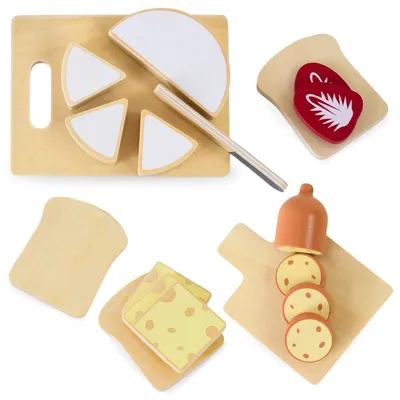Produktbild von Frühstücksset aus Holz – Kinder Spielset mit Käse, Wurst und Zubehör