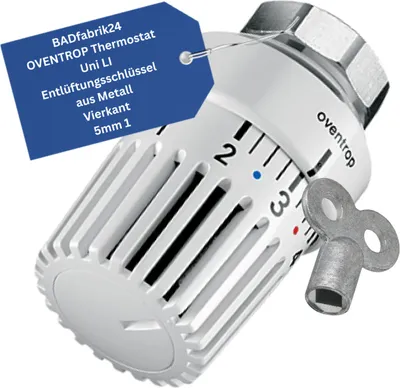 Produktbild von BADfabrik24 OVENTROP Thermostat Uni LI + Entlüftungsschlüssel aus Metall, Vierkant 5mm 1 Stück