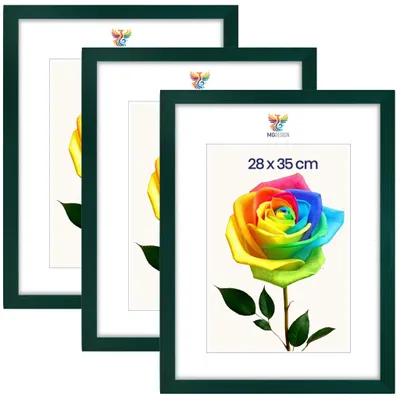 Obrázok produktu pre MG Design, sada 3 kusov rámov na fotografie, 28 x 35 cm – fotorámiky so zeleným dreveným rámom a nárazuvzdorným akrylovým sklom, vhodné na zavesenie aj na postavenie (vertikálne aj horizontálne)