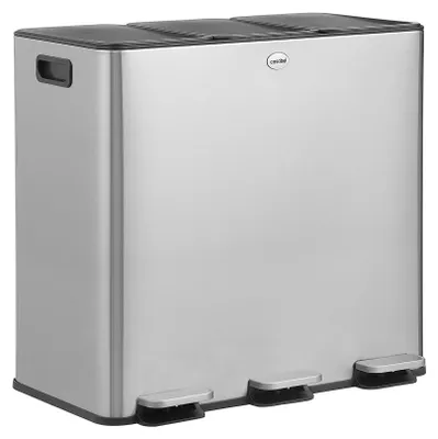 Image de CASABEL Poubelle Tri Sélectif 3x20L, Acier Inox Chrome, Poubelle 60L Recyclage à Pédales, Anti Odeurs, Poubelle Tri Selectif 3 Bac