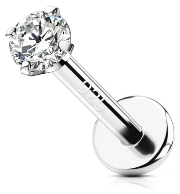 Produktbild von Helix Piercing Schmuck Innengewinde Knorpel Ohrpiercing 16G 8mm Sterling Silber 925 mit 3mm CZ Stein