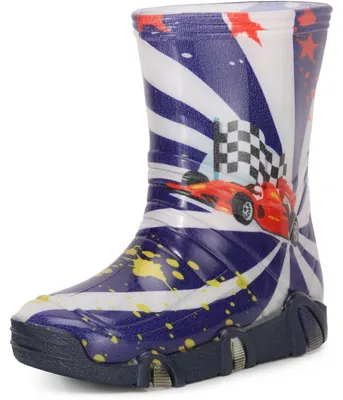 Produktbild von Ladeheid Kinder Mädchen Jungen Gummistiefel Gefüttert Swk2020BW (Dunkelblau Auto 36, 31/32)
