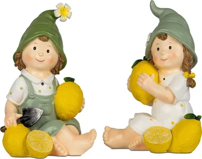 Produktbild von 2er Set Dekofiguren Sommerkinder sitzend mit Zitronen H. 25cm Formano WA