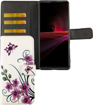 Zdjęcie produktu dla Etui na telefon Sony Xperia 10 III z klapką ochronną i kieszenią na kartę, kolor: biały kwiat lotosu