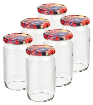 Produktbild von Einmachgläser 720 ml 6er Set mit Obstdekor Schraubdeckel Vorratsgläser