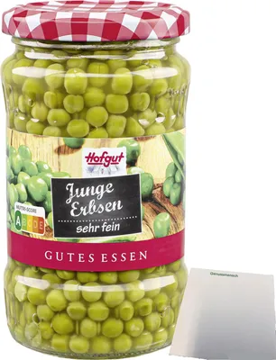 Produktbild von Hofgut Junge Erbsen sehr fein (370ml Glas) + usy Block