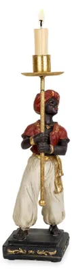 Produktbild von Orientalischer Kerzenhalter Figur 13 x 9 x 27 cm - Dekofigur mit goldener Halterung - ausgefallener Kerzenständer aus Polyresin im exotischen Stil für Tisch oder Kommode