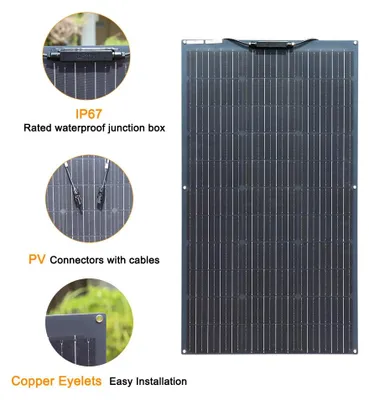 Obrázok produktu pre Solárny panel – 200W, flexibilná solárna súprava – 18V – monokryštalický – vodotesný – vhodný pre karavany a záhrady