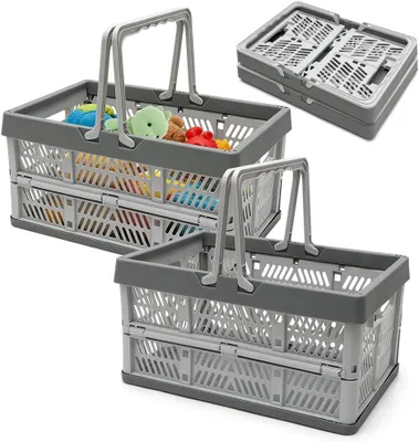 Image de Boîtes pliables en plastique, lot de 2, dimensions : 30,5 x 20,5 x 16,5 cm, pliables, pour le rangement