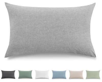 Produktbild von Kissenbezüge 40x70 cm 2er Set Gewaschene Baumwolle Hellgrau Leinenoptik mit Reißverschluss