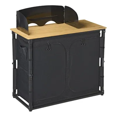Produktbild von Campout Campingküche 100 x 49 x 82,5 cm – Klappbare Küche aus Bambus mit herausnehmbaren Ablagen – Inklusive Tragetasche – Schwarz/Braun