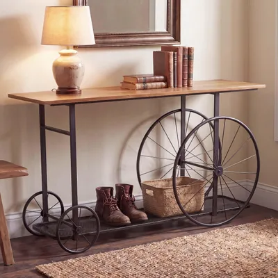 Productafbeelding van Console tafel HWC-Q67, telefoontafel, industriële retro houten tafel 81x150x40cm  bruin, metaal, zwart