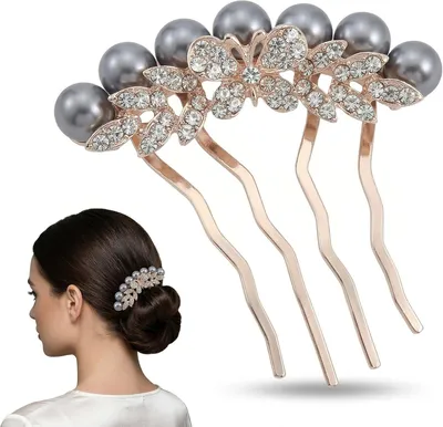 Produktbild von 1 Stück Strass-Haarkamm mit Schmetterlingen und Blumen, Haar-Steckkamm mit Strasssteinen, Seitenkamm für Frauen und Mädchen