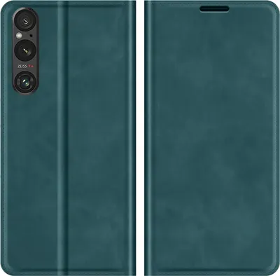 Image de Cazy Housse Étui Wallet Case Compatible avec Sony Xperia 1 V - Fentes Cartes, Support et Fermoir Magnétique - Vert