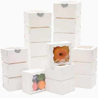 Imagen del producto de TRANKIELO® - Cajas blancas para panadería con ventana – 30 unidades – 10 x 10 x 6,3 cm – Envase ecológico – Perfectas para postres