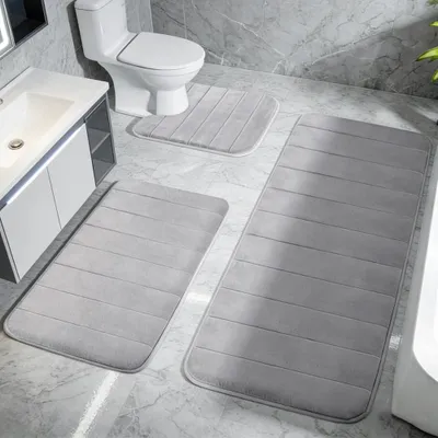 Image de Ensemble de trois tapis de bain en mousse à mémoire de forme, antidérapants et absorbants