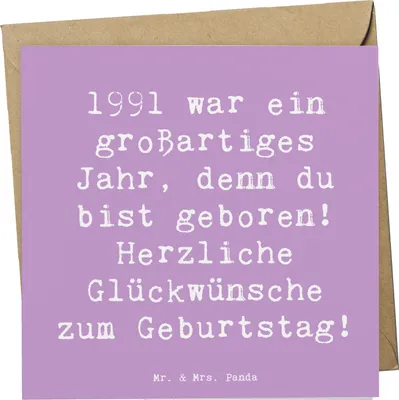 Produktbild von Mr. & Mrs. Panda Grußkarte Spruch 1991 Geburtstag - Lavendeltraum - Geschenk, Geburtstagsgeschenk, Glückwunschkarte, Happy Birthday, Geburtstagskind, anlasskarte, Alter