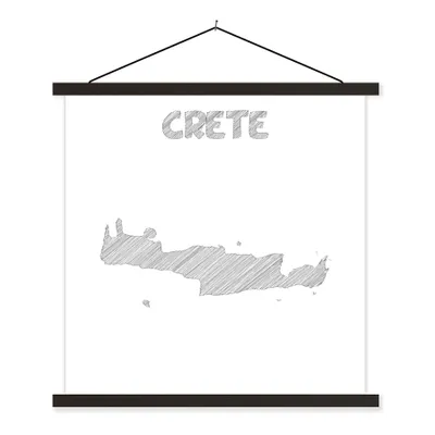 Produktbild von MuchoWow® Textilposter Zeichnung der Karte von Kreta 90x90 cm mit schwarzem Rahmen - Magnetisches