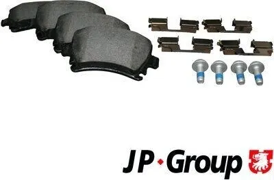 Produktbild von JP GROUP 1163705410 - OE JZW698451D Bremsbeläge, Hinten für Toledo III (5P2), Octavia III (5E), Golf VI, Superb II (3T), Jetta III (1K2), A6 (4F), Touran (1T), Golf V (1K), Caddy III (2C, 2K), A3 (8P), Octavia II (1Z), A4 (8E), Passat (3C), Altea (5P), Leon (1P1), Golf Plus (5M), EOS (1F), A4 (8H), TT (8J), Scirocco, Exeo (3R), Yeti (5L), Passat (365, 362)