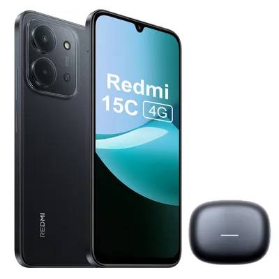 Obrázok produktu pre Xiaomi Redmi 15C 4G Dual SIM, 4 GB RAM, 256 GB, farba: tmavá čierna. Súčasťou balenia sú slúchadlá