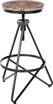 Zdjęcie produktu dla Stołek barowy w stylu industrialnym - Drewno jesionowe - Regulowana wysokość 67-81 cm | Kolor: Srebrny