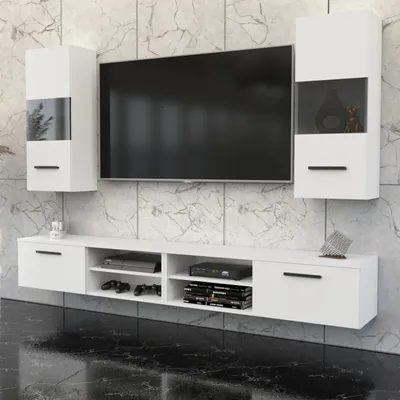 Zdjęcie produktu dla Blanco ® Meblościanka Zestaw mebli do salonu Wiszące meble do salonu BIAŁY/BIAŁY MAT