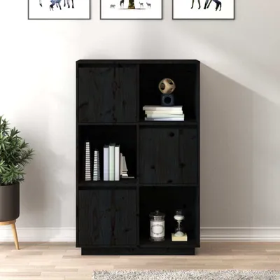 Produktbild von vidaXL Highboard Schwarz 74x35x117 cm Massivholz Kiefer