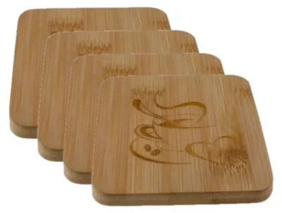 Produktbild von Glasuntersetzer - Holz - 4x - quadratisch - 10 cm - Untersetzer