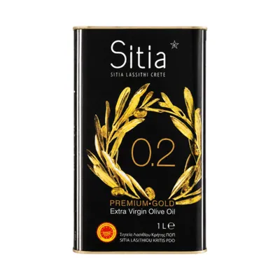 Sitia Premium Olivenöl Extra Vergine 1 L Blechdose auf weißem Grund