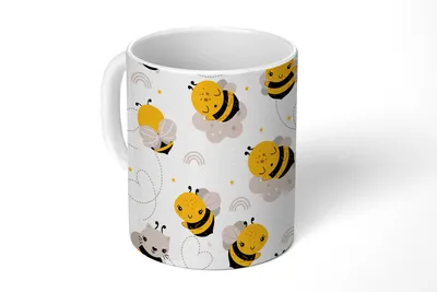Obrázok produktu pre KitchenYeah® Hrnček na kávu Hrnček na kávu 350 ml Včely - vzor - Kawaii šálka - foto hrnček - hrnček - keramický hrnček - hrnček na čaj - hrnček na kávu - kancelársky hrnček