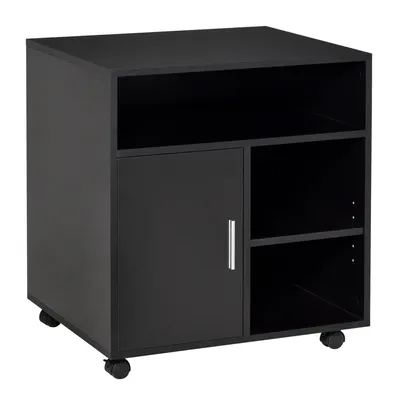 Produktbild von HOMCOM Druckerständer Druckertisch Bürowagen Rollwagen mit Schrank+Regale Spanlatte Schwarz 60 x 50 x 65,5 cm