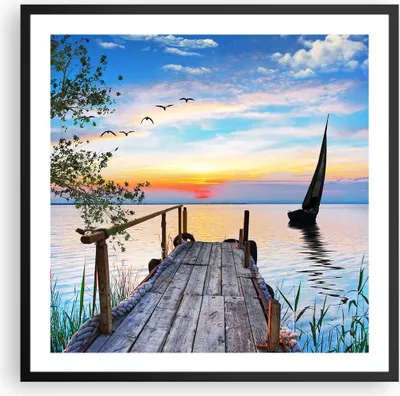 Produktbild von Gerahmtes Poster - Schwarzer Rahmen - Brücke See - 60x60 cm - Wand Bild - Wanddeko - Wandbilder - Kunstposter - Wandposter - Bilderrahmen - Bilder - Kunstdruck - Wandbild - P2BAC60x60-4115