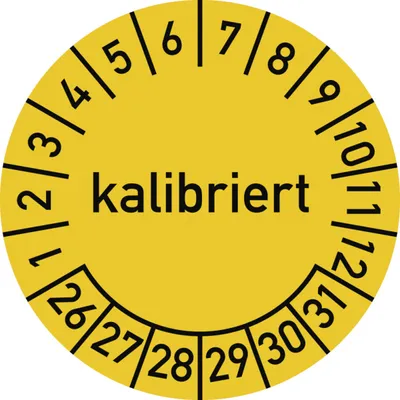 Produktbild von Dreifke® Prüfplakette kalibriert 2026 - 2031, Folie, Ø 15 mm, 10 Stück/Bogen