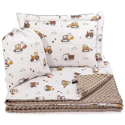 Produktbild von Decke und Kissen für Kindergartenkinder – Kindergarten-Bettwäsche-Set – Brown Machines & Mokka Minky