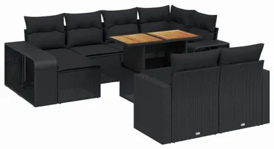 Produktbild von vidaXL 11-tlg. Garten-Sofagarnitur mit Kissen Schwarz Poly Rattan