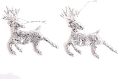Produktbild von Deko Hirsch 2er Set mit Glitzerüberzug silber