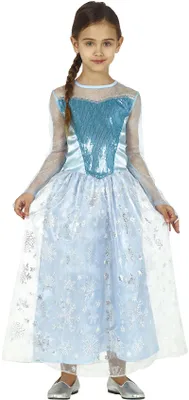 Productafbeelding van Blauw prinsessenjurk met pailletten voor meisjes, maat: 140/146