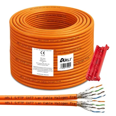 Produktbild von ARLI Cat7 Duplex Verlegekabel 100m S/FTP PIMF LSZH Twin Netzwerkkabel + Abisoliermesser