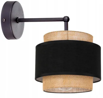Produktbild von KAR-LIGHTING Wandleuchte 1-flammig Schwarz/Braun aus Rattan und Metall – 1x E27 – Für Flur, Wohnzimmer, Schlafzimmer