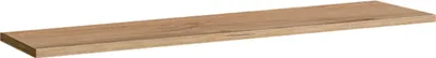 A single wooden shelf is shown against a white background.