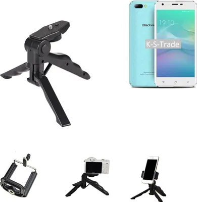 Produktbild von K-S-Trade Stativ Tisch-Ständer Dreibein Handy-Stativ Ständer kompatibel mit Blackview A7 Mini-Stativ Smartphone Tripod Handy-Stativ aus Plastik