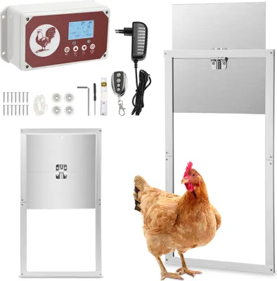 Immagine prodotto di TolleTour sportello per polli 2in1 automatico con ruote di guida, timer, telecomando, potenza di 7,8W, per pollaio, pet flap e casa del pollame