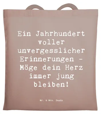 Produktbild von Mr. & Mrs. Panda Stoffbeutel Spruch 100. Geburtstag Erinnerungen - Braun Pastell - Geschenk, Jutebeutel, Alter, Shopping Tasche, Jubiläum, Tote Bag, Laptoptasche, Uni